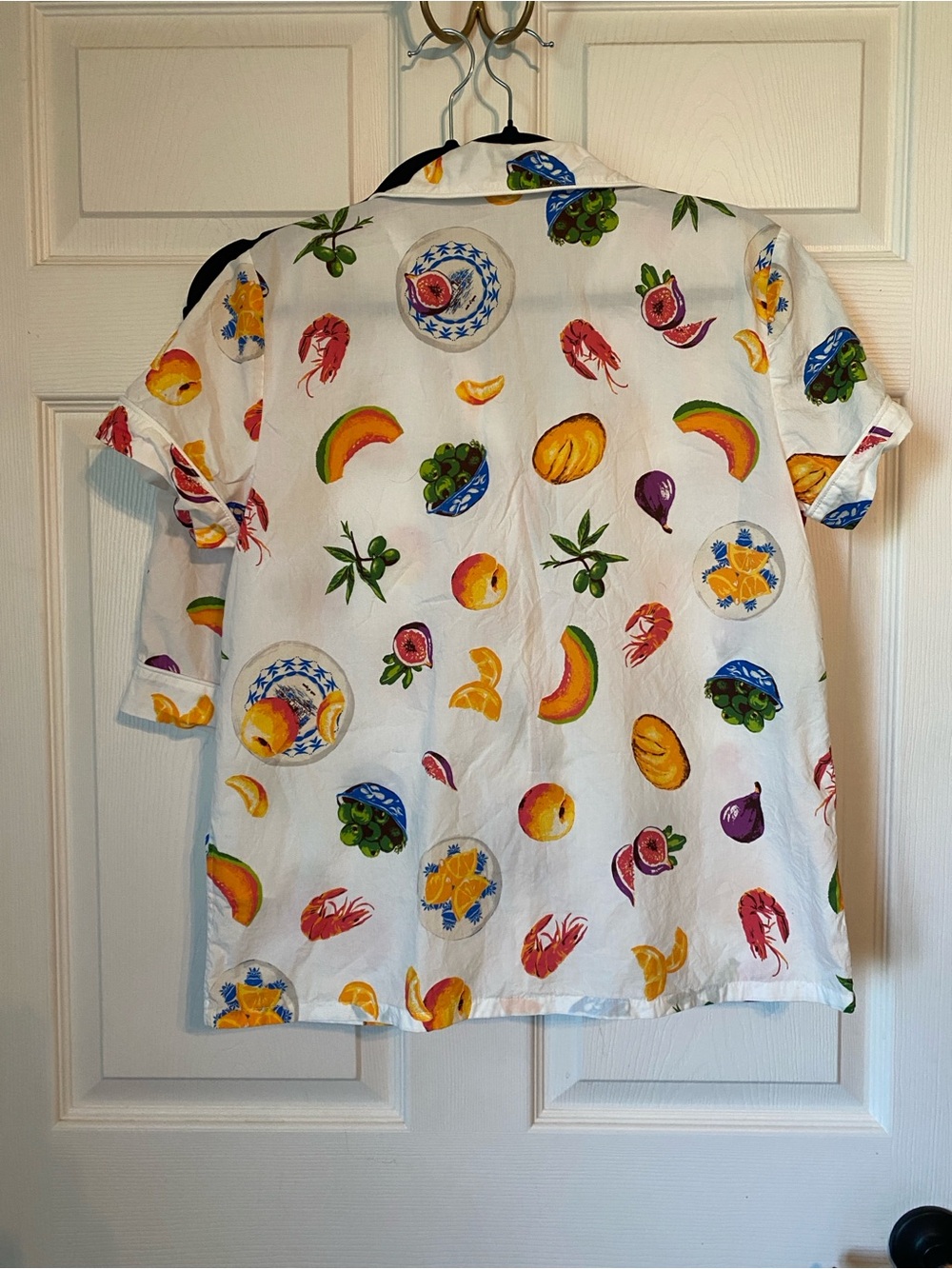 J. Crew White Fruit Olive Print Cotton Pajama Set with Scarf - Picture 8 of 12